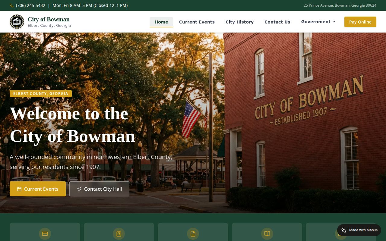 Official Bowman municipal page for Elbert County city records