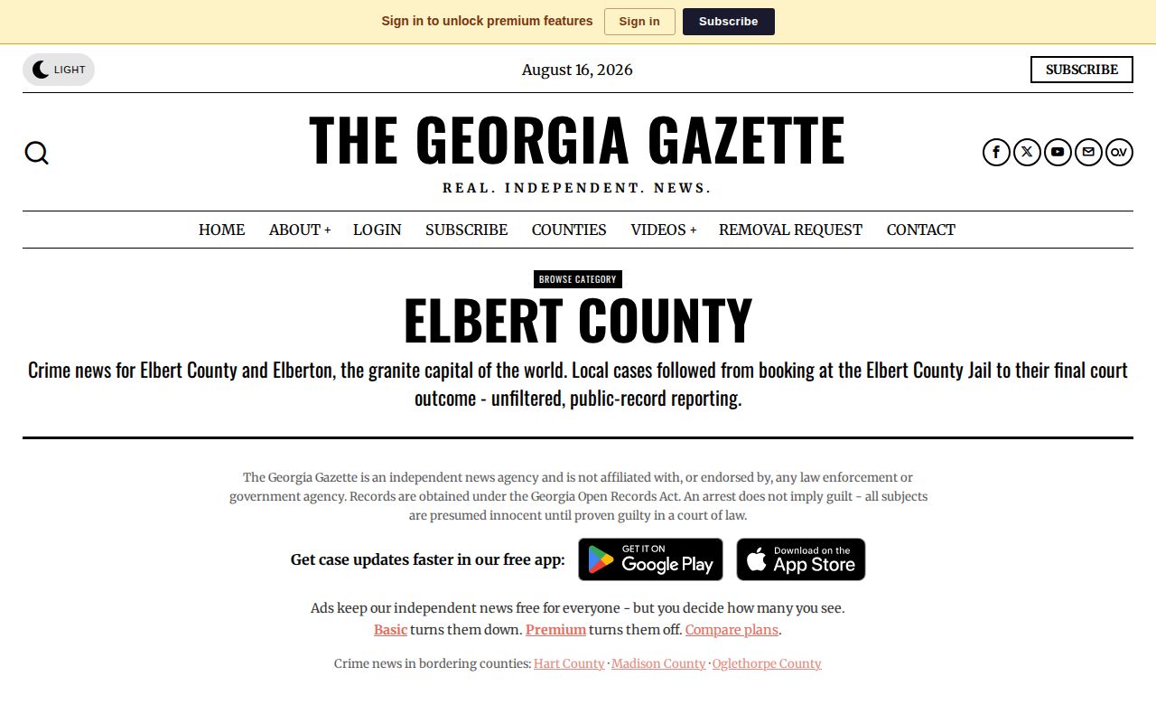 Elbert County crime news and unofficial Georgia Gazette archive source view