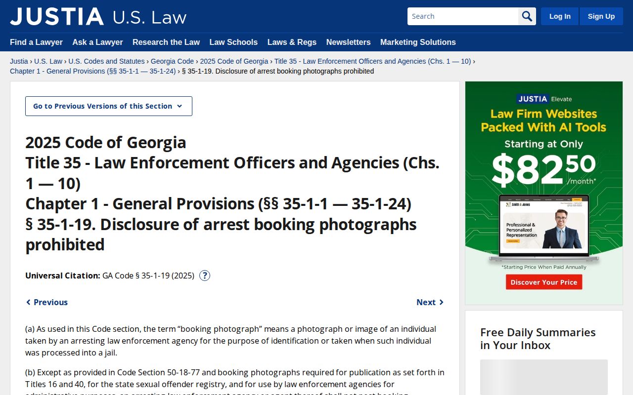 Elbert County booking-photo law and warrant-record reference