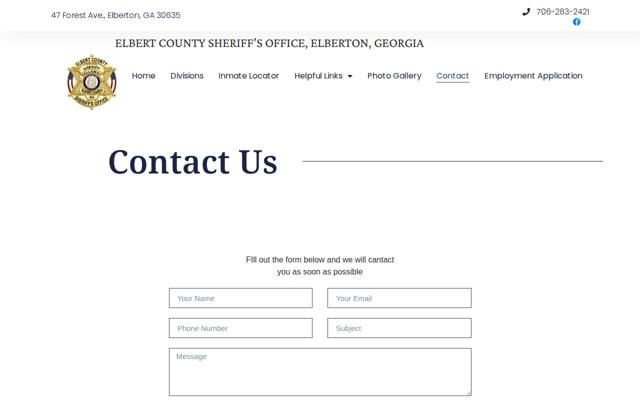Elbert County warrant and most-wanted verification contact page