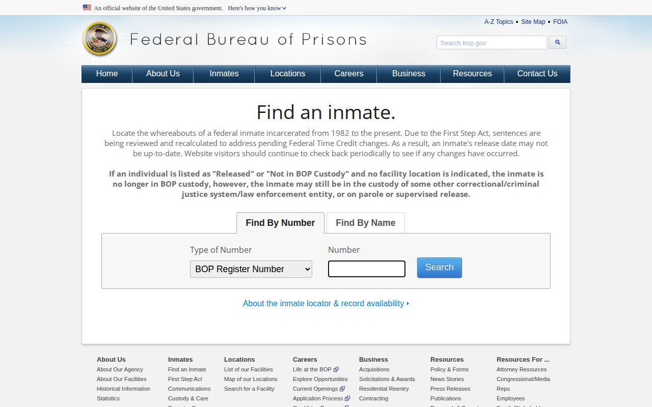 Federal inmate locator used to distinguish Elbert County records from BOP custody
