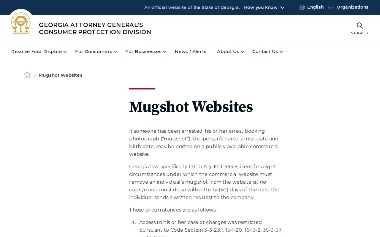 Georgia mugshot removal guidance relevant to Elbert County booking records
