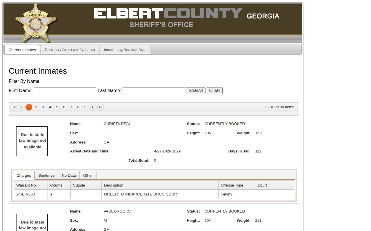 Elbert County official inmate locator and booking record search